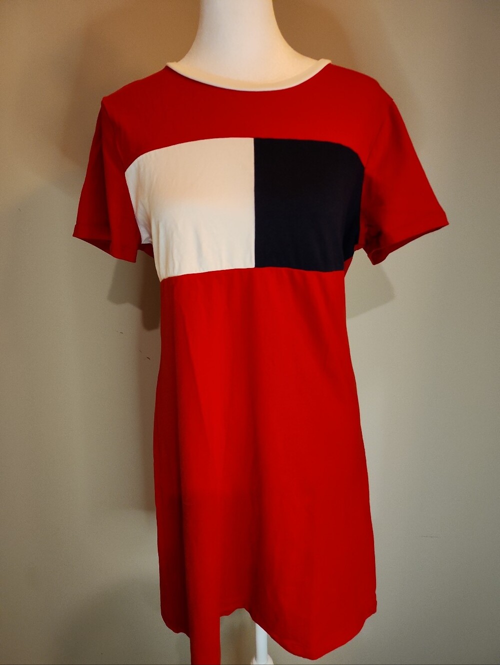 Tommy Hilfiger Red Colorblock Women's Shirt Dress Size Medium